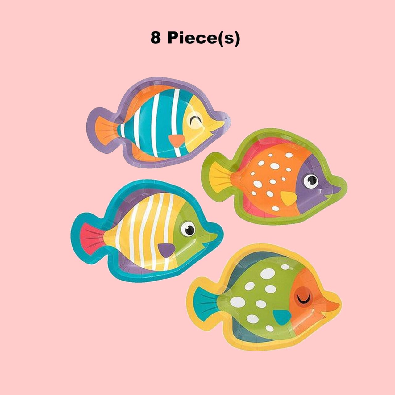 8 Count Under the Sea Fish Shaped Paper Dessert Plates Disposable Party Tableware for Kids Birthday
